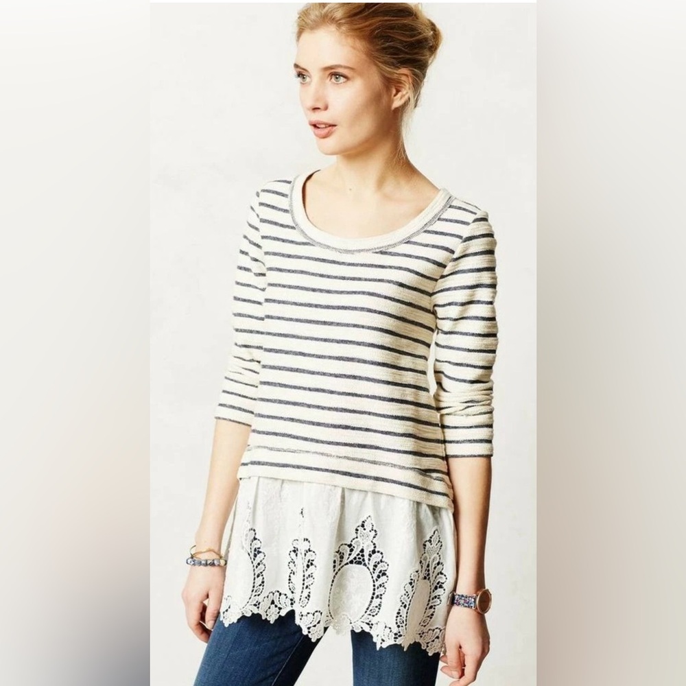 ANTROPOLOGIE SUNDAY IN BROOKLYN Striped Eyelet Top